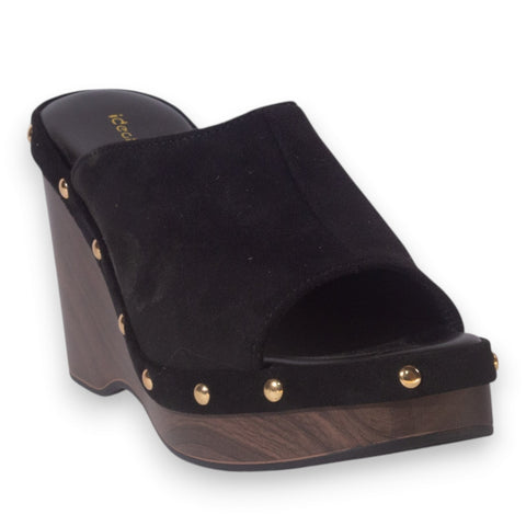 Europeon Union Women Black Chamois Wedges #5269