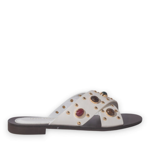 Europeon Union Women White Leather Slipper #5281