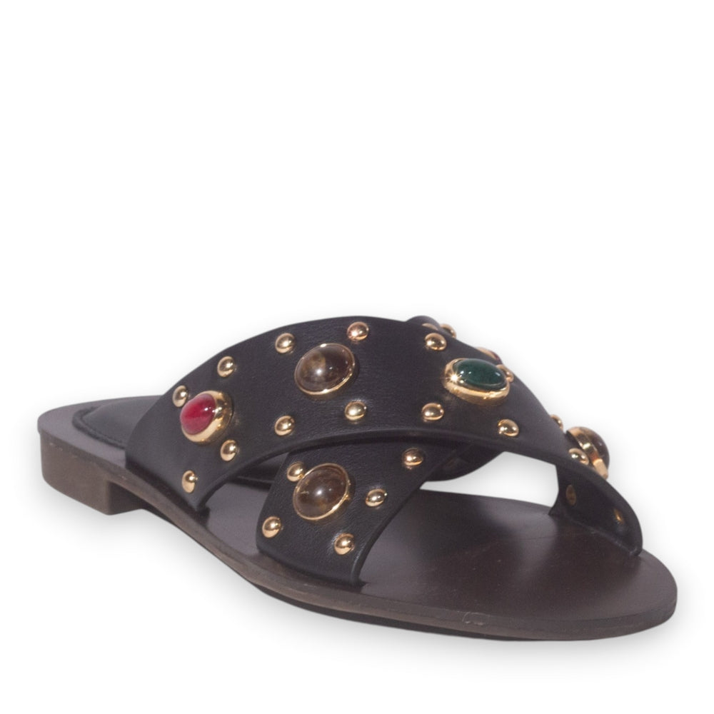 Europeon Union Women Black Leather Slipper #5282