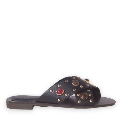 Europeon Union Women Black Leather Slipper #5282