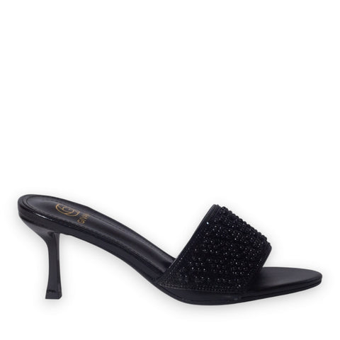 Europeon Union Women Black Glitter Heels #5306