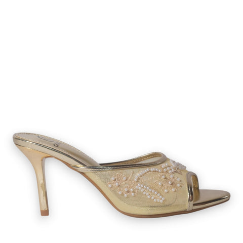 Europeon Union Women Gold Cloth Heels #5307