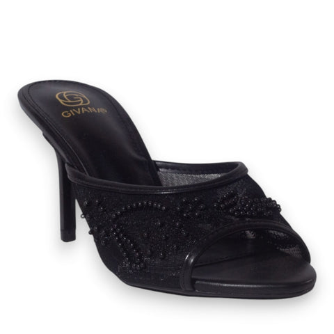 Europeon Union Women Black Cloth Heels #5308