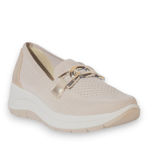 Italian Women Beige Cloth Shoes #5325