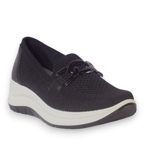 Italian Women Black Cloth Shoes #5326