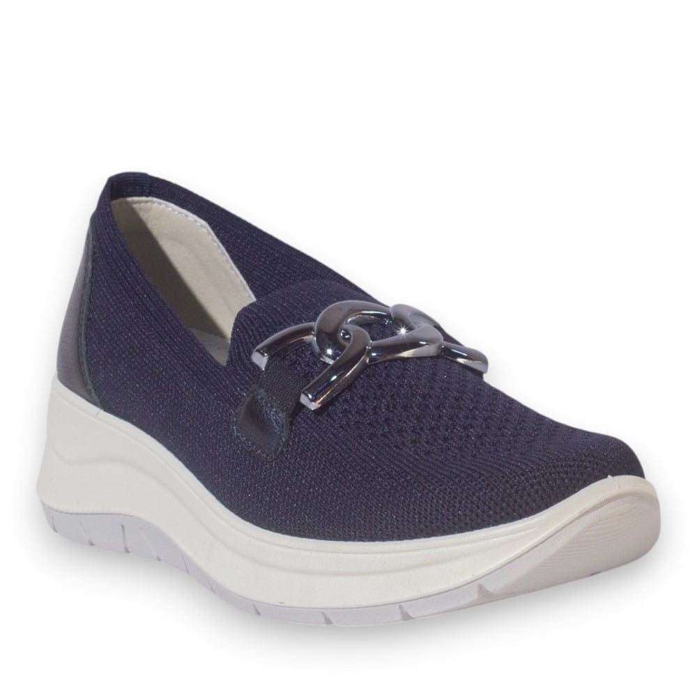 Italian Women Navy Cloth Shoes #5327