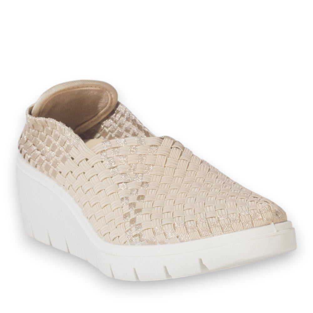Italian Women Beige Cloth Shoes #5333