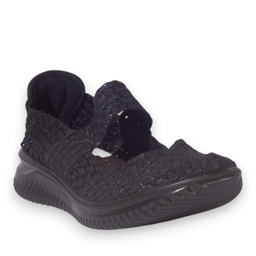 Italian Women Black Cloth Shoes #5334