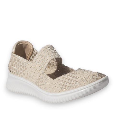 Italian Women Beige Cloth Shoes #5336