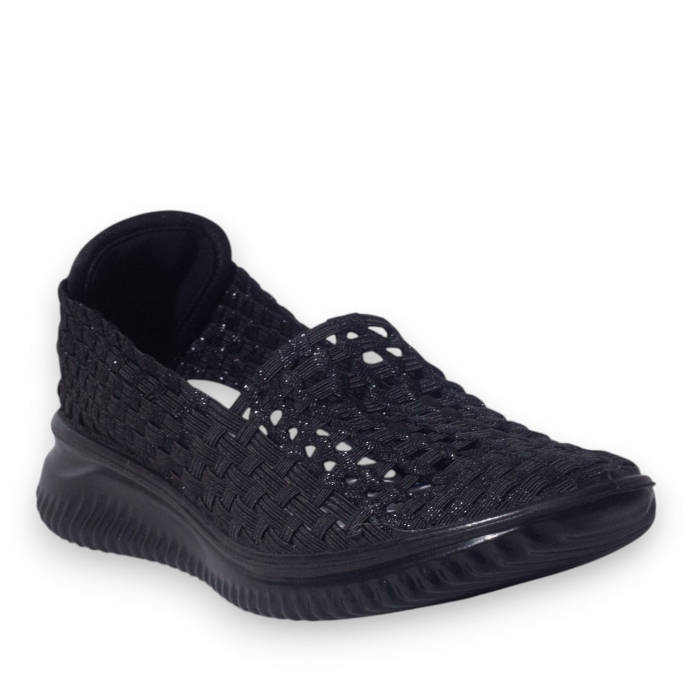 Italian Women Black Cloth Shoes #5337