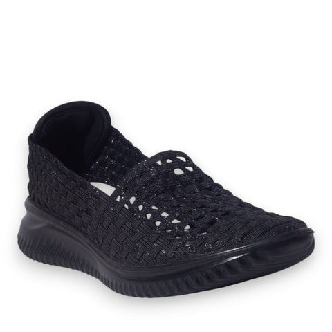 Italian Women Black Cloth Shoes #5337