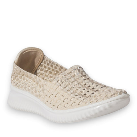 Italian Women Beige Cloth Shoes #5338