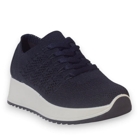 Italian Women Navy Cloth Shoes #5341