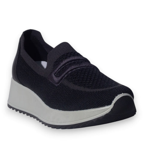 Italian Women Black Cloth Shoes #5345