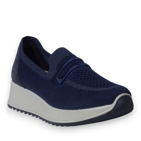 Italian Women Navy Cloth Shoes #5346