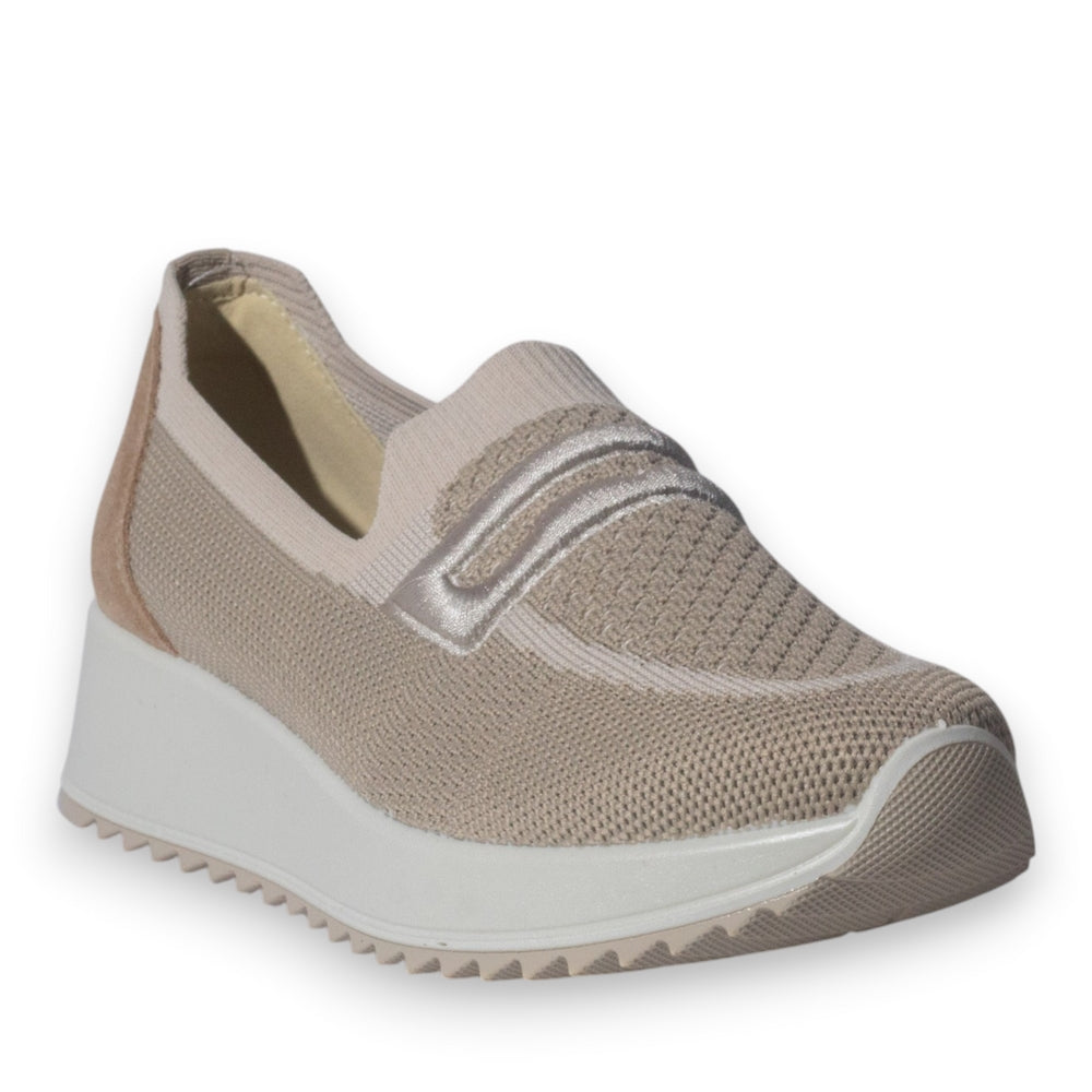 Italian Women Beige Cloth Shoes #5348