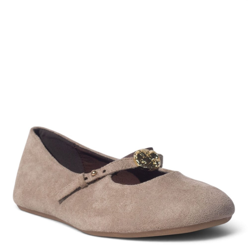 European Union Women Beige Cloth Ballerina #5418