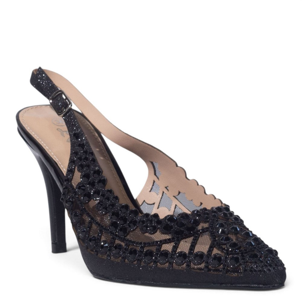 European Union Women Black Glitter Heels #5423