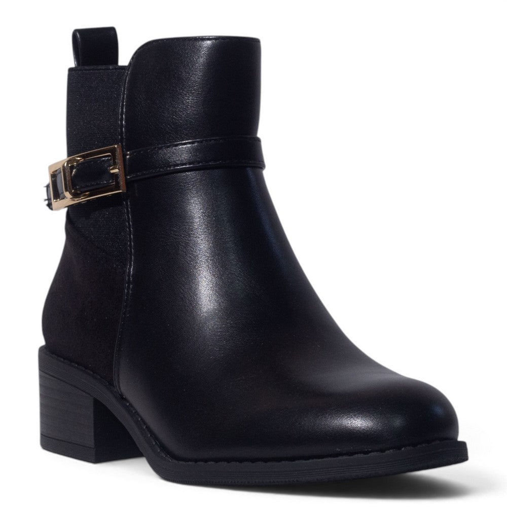 European Union Women Black Leather Half Boot #5448