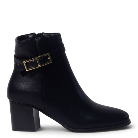 European Union Women Black Leather Half Boot #5451