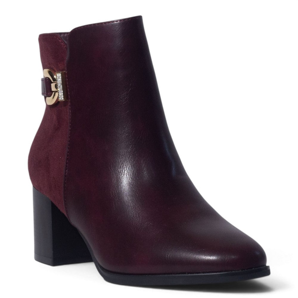 European Union Women Maroon Leather Half Boot #5462