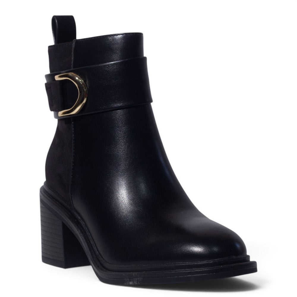 European Union Women Black Leather Half Boot #5463