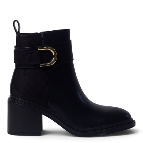 European Union Women Black Leather Half Boot #5463