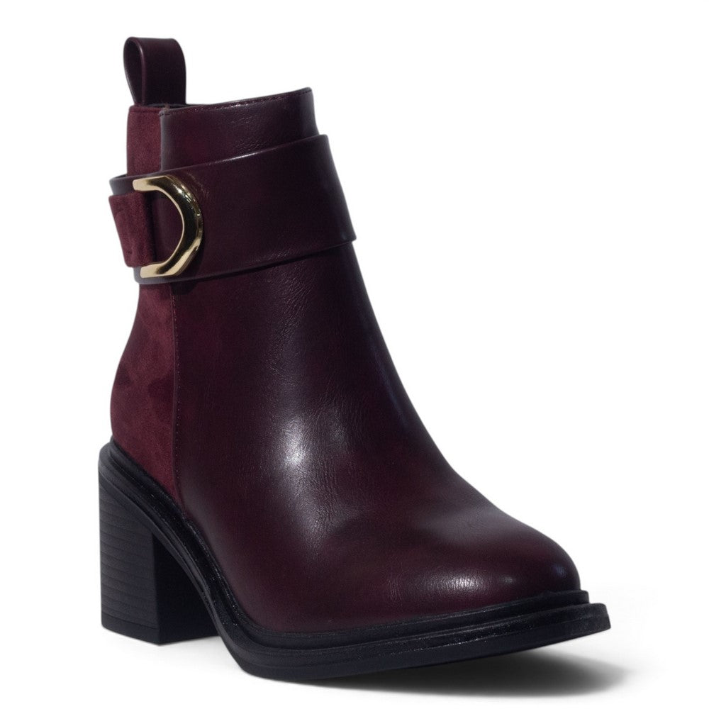 European Union Women Maroon Leather Half Boot #5464