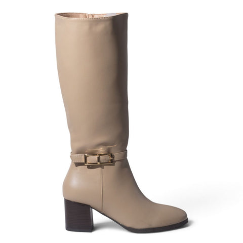European Union Women Beige Leather Boot #5468