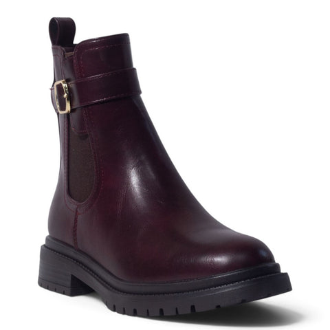 European Union Women Maroon Leather Half Boot #5497