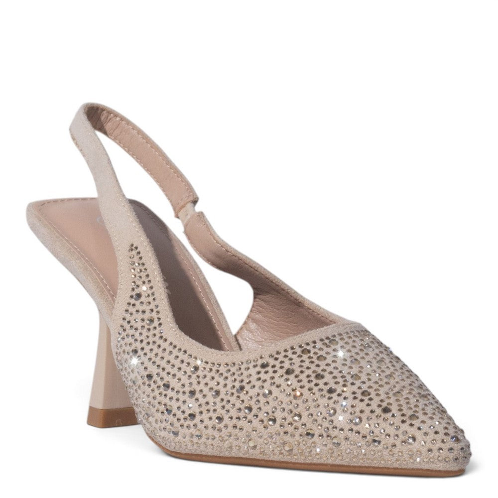 European Union Women Beige Glitter Heels #5502
