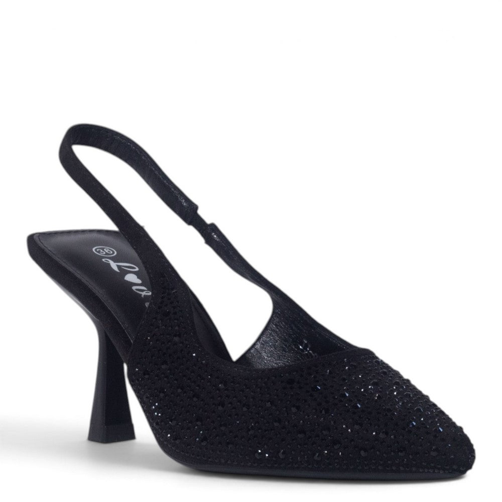 European Union Women Black Glitter Heels #5504
