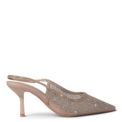 European Union Women Beige Glitter Heels #5508