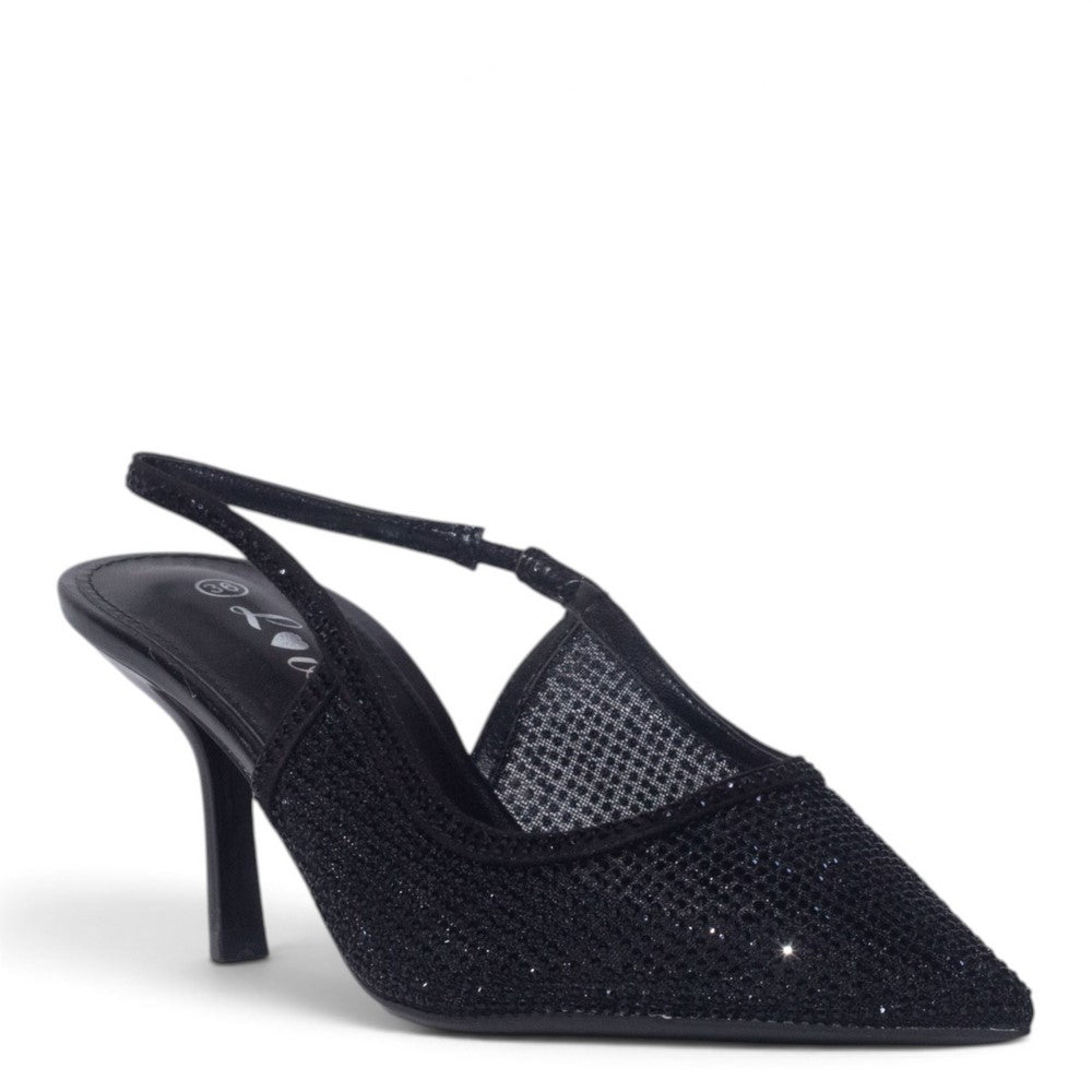 European Union Women Black Glitter Heels #5510