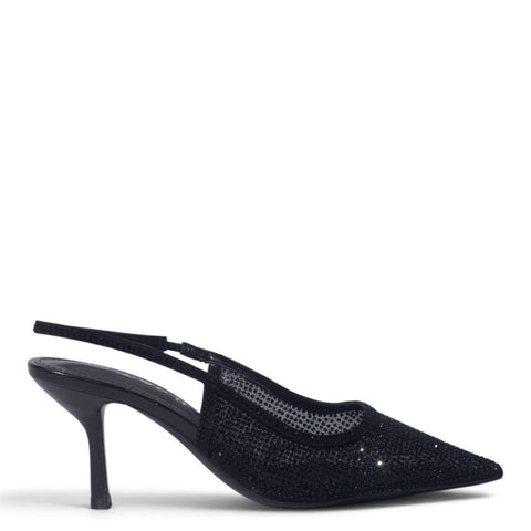 European Union Women Black Glitter Heels #5510