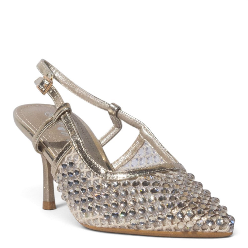 European Union Women Gold Glitter Heels #5511