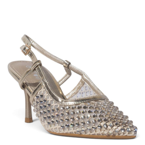 European Union Women Gold Glitter Heels #5511