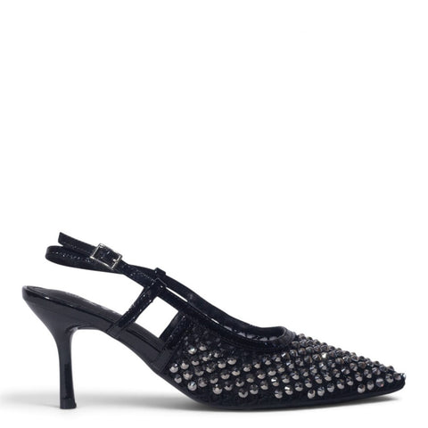 European Union Women Black Glitter Heels #5513