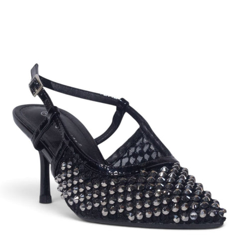 European Union Women Black Glitter Heels #5513
