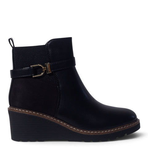 European Union Women Black Leather Half Boot #5520