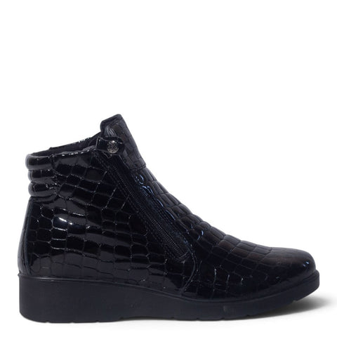 Italian Women Black Vernis Leather Half Boot #5532
