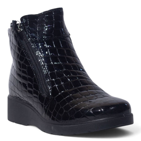 Italian Women Black Vernis Leather Half Boot #5532