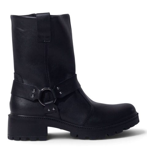 Italian Women Black Leather Half Boot #5563