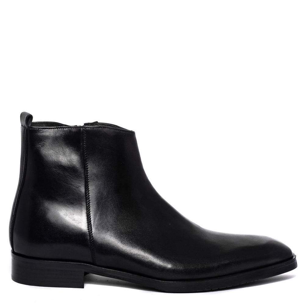 Italian Men Black Leather Half Boot #3622