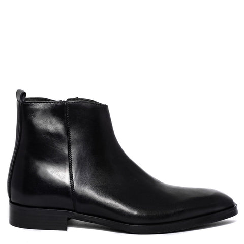 Italian Men Black Leather Half Boot #3622