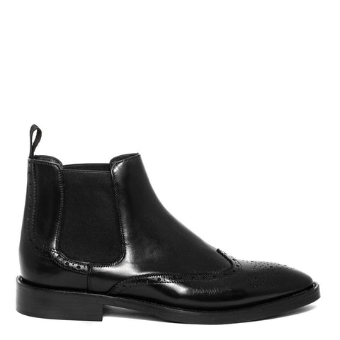 Italian Men Black Leather Half Boot #3673