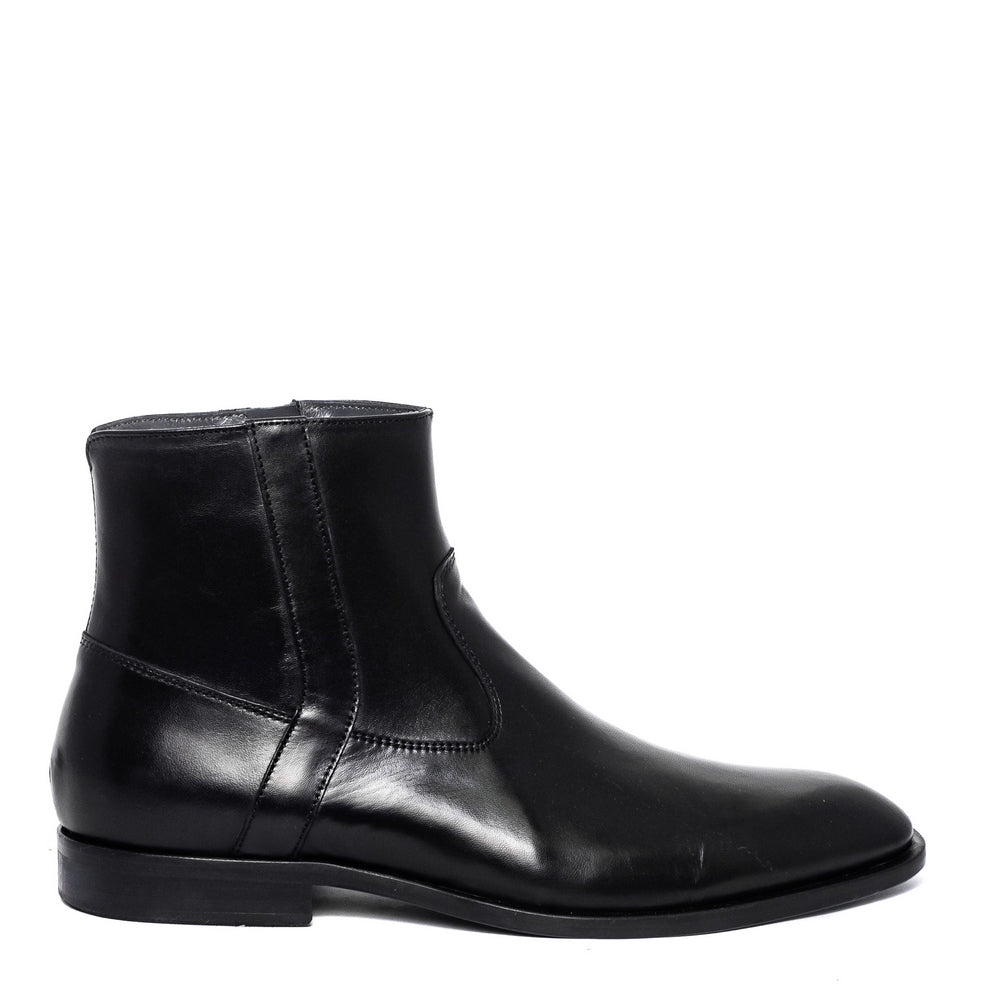 Italian Men Black Leather Half Boot #3730