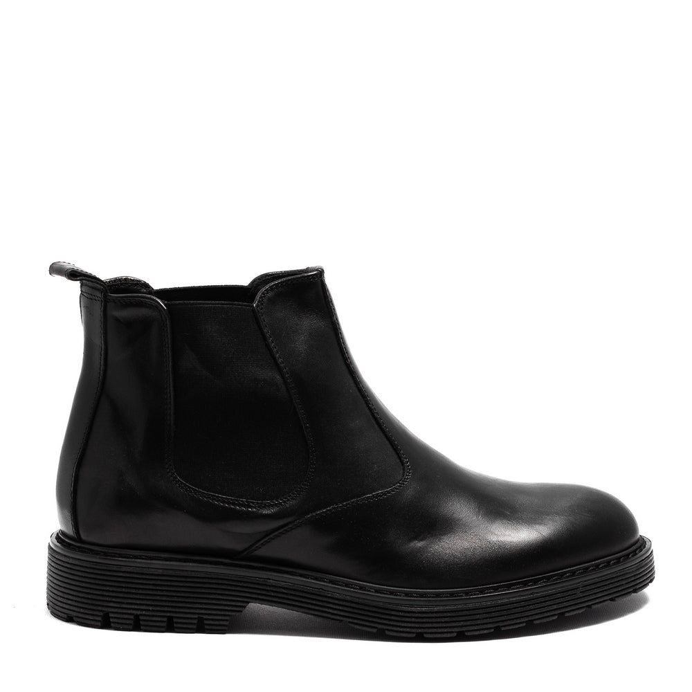 Italian Men Black Leather Half Boot #3805