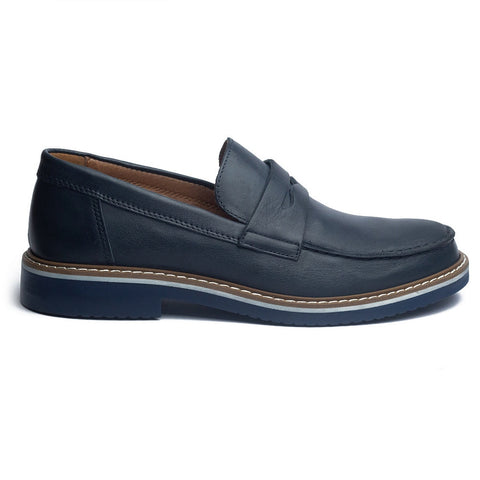 Italian Men Navy Leather Shoes #4039