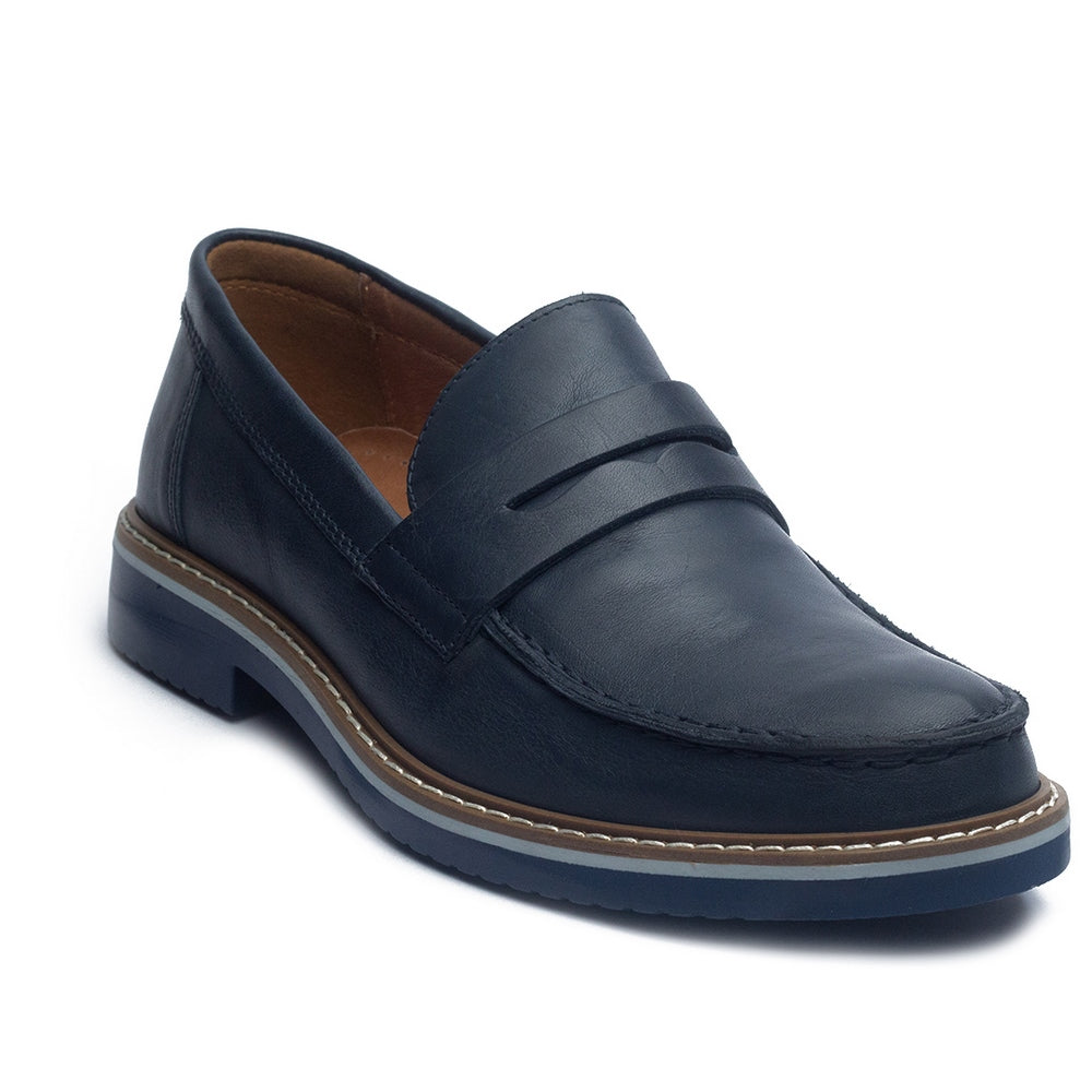 Italian Men Navy Leather Shoes #4039